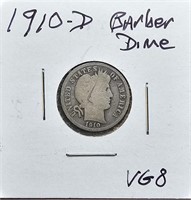 1910 D Silver Barber Dime