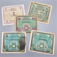 5 Pcs WWII Allied Military Currency