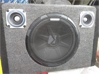 LARGE TEN INCH SPEAKER WITH BOX AND WIRES