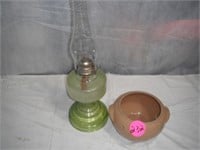 Kerosene Lamp & USA Marked Pottery