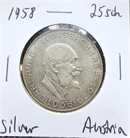 1958 Austria Silver 25 Schillings