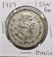 1959 Mexico Silver 1 Peso