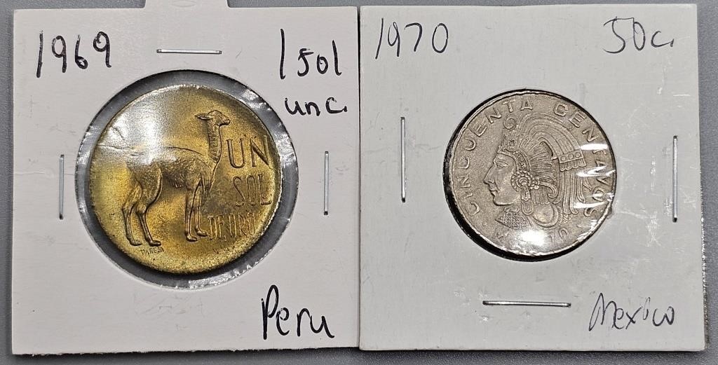 1969 Peru 1 Sol & 197 Mexico 50 Centavos