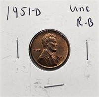 1951 D RB UNC Lincoln Wheat Cent