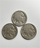 3 Pcs Unknown Date Buffalo Nickel