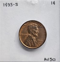 1935 S AU50 Lincoln Wheat Cent