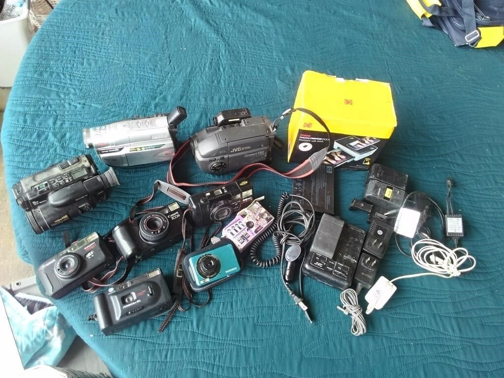3 CAMCORDERS & 6 CAMERAS WITH LOTS OF TREASURE