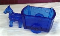 COBALT BLUE GLASS DONKEY WITH CART