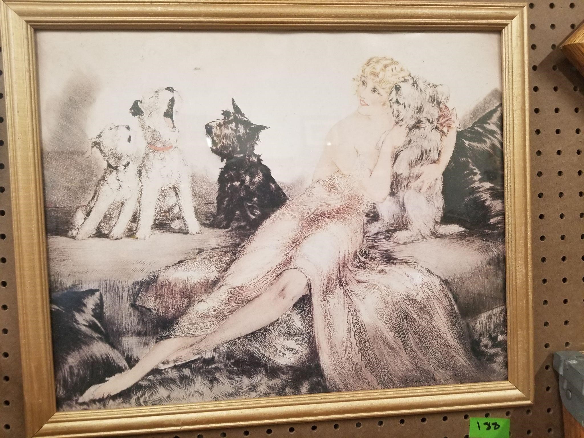 Woman And Her Dogs Art Print