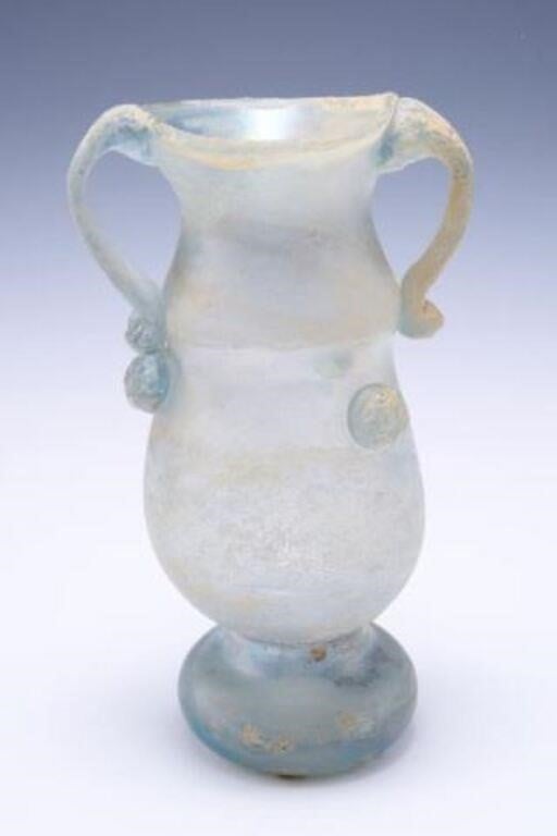Early Roman Glass Vase w/ Double Handles.