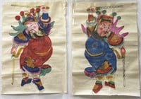 Old Pair of Chinese Watercolor Paintings of Men.