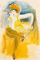 Painting of Smoking Flapper Woman, Signed G. P.