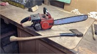 Homelite chainsaw, axe w/case