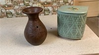 Wooden Vase and Wicker Mini Hamper