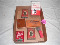 Old Tins & Wood Cigarette Box