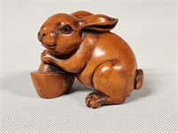 Japanese Boxwood Wooden Rabbit Collectible