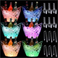 18 Pcs LED Ice Bucket Bulk with Scoop and Tongs 4L