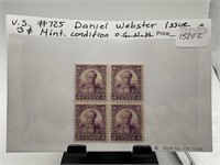 #725 DANIEL WEBSTER STAMP BLOCK 3C OG NH