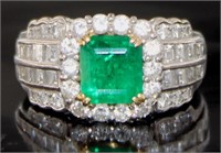 Platinum/Gold 2.90 ct Natural Emerald/Diamond Ring