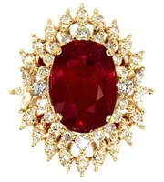 14kt Gold 14.73 ct Oval Ruby & Diamond Ring