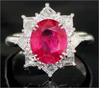 Platinum 3.96 ct Natural Ruby & Diamond Ring