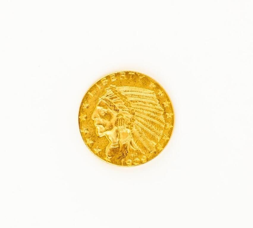 Coin  ** Rare-1908-D Gold $5 Indian Head-AU