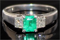 Platinum 1.11 ct Natural Emerald & Diamond Ring