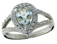 Pear Cut Natural Green Amethyst & Diamond Ring