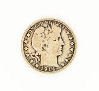 Coin 1914  Barber Half Dollar in Good  Key!