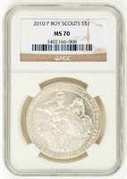Coin 2010-P Boy Scouts Silver Dollar-NGC-MS70