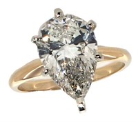 14k Gold 3.26 ct Pear Shape VS1 Lab Diamond Ring