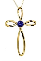 10kt Gold Sapphire Cross Necklace