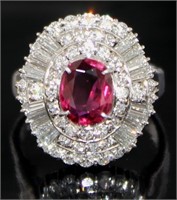 Platinum 3.07 ct Natural Ruby & Diamond Ring