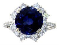 14kt Gold 6.49 ct Sapphire & Diamond Ring