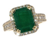 14k Gold 5.31 ct Natural Emerald & Diamond Ring