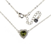 Peridot & White Topaz Heart Halo Necklace