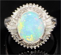 Platinum 2.92 ct Natural Opal & Diamond Ring