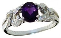 Oval Natural Amethyst & Diamond Ring