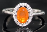 Oval Natural Fire Opal & Zircon Dinner Ring