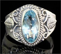 Quality 2.10 ct Elongated Natural Blue Topaz Ring
