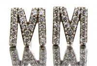 Brilliant White Sapphire "M" Stud Earrings