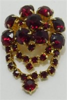 Vintage Red Jeweled Brooch