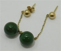 Vintage 14K Yellow Gold and Jade Pierced Earrings