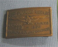 Most improved average bowling award belt buckle