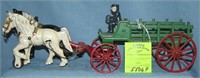 Vintage all hand painted cast iron horse drawn car
