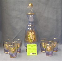 Hand painted floral decorated decanter set