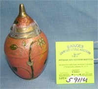 Brass and enameled oriental vase with cover