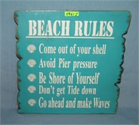 Beach rules decorative wall display sign