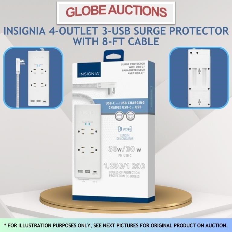 INSIGNIA 4OUTLET 3USB SURGE PROTECTOR W/ 8FT CABLE
