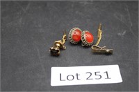 (2) Tie Pins, (1) Is 14k Gold & Earrings